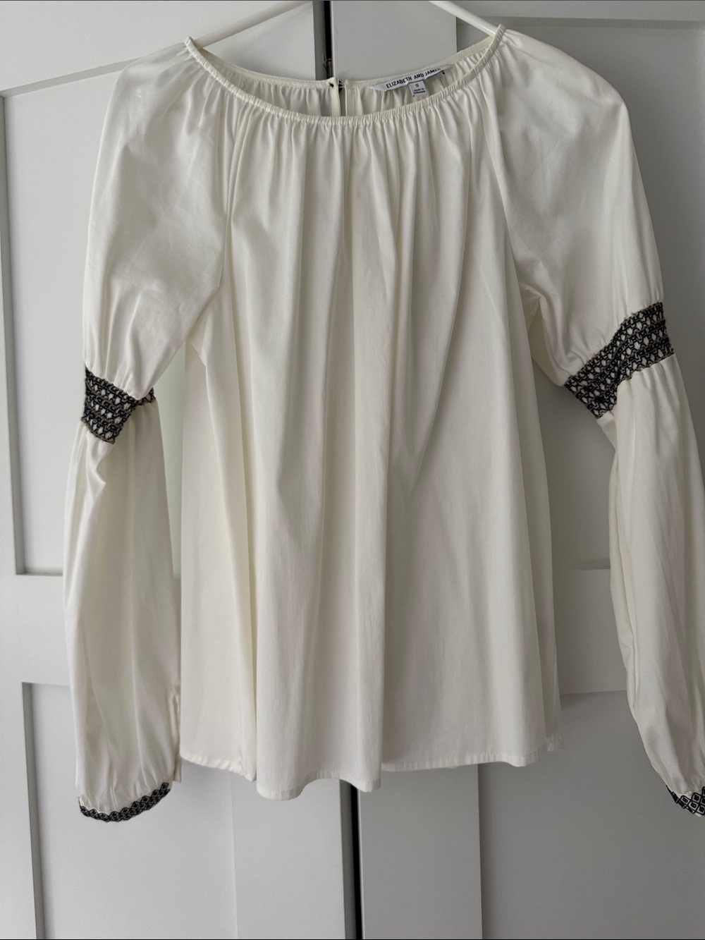 Elizabeth and James Ivory Blouse with Black Embroidered Bands